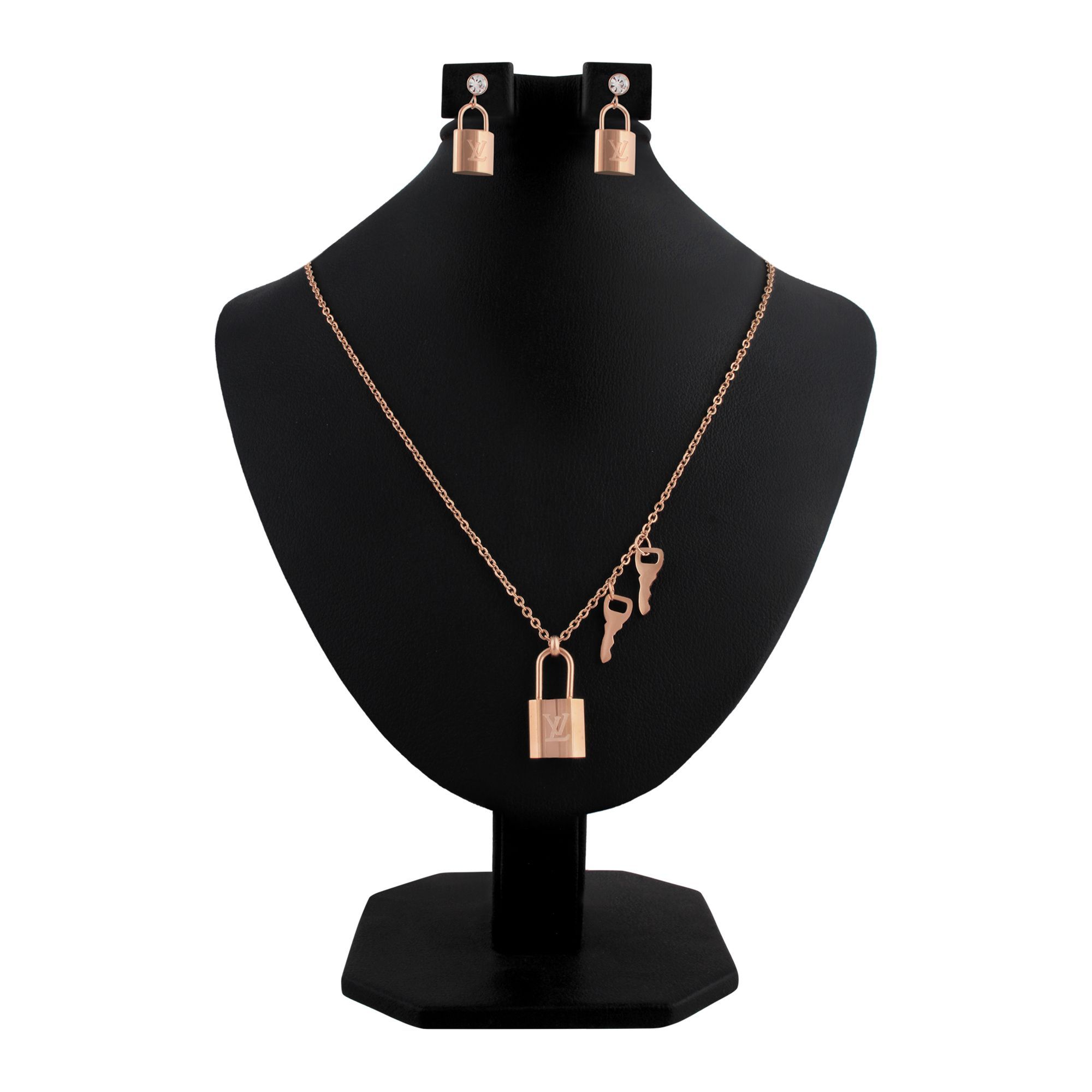 Buy LV Style Girls Locket & Earrings Set, Rose Gold, NS-0196 Online at Special Price in Pakistan ...