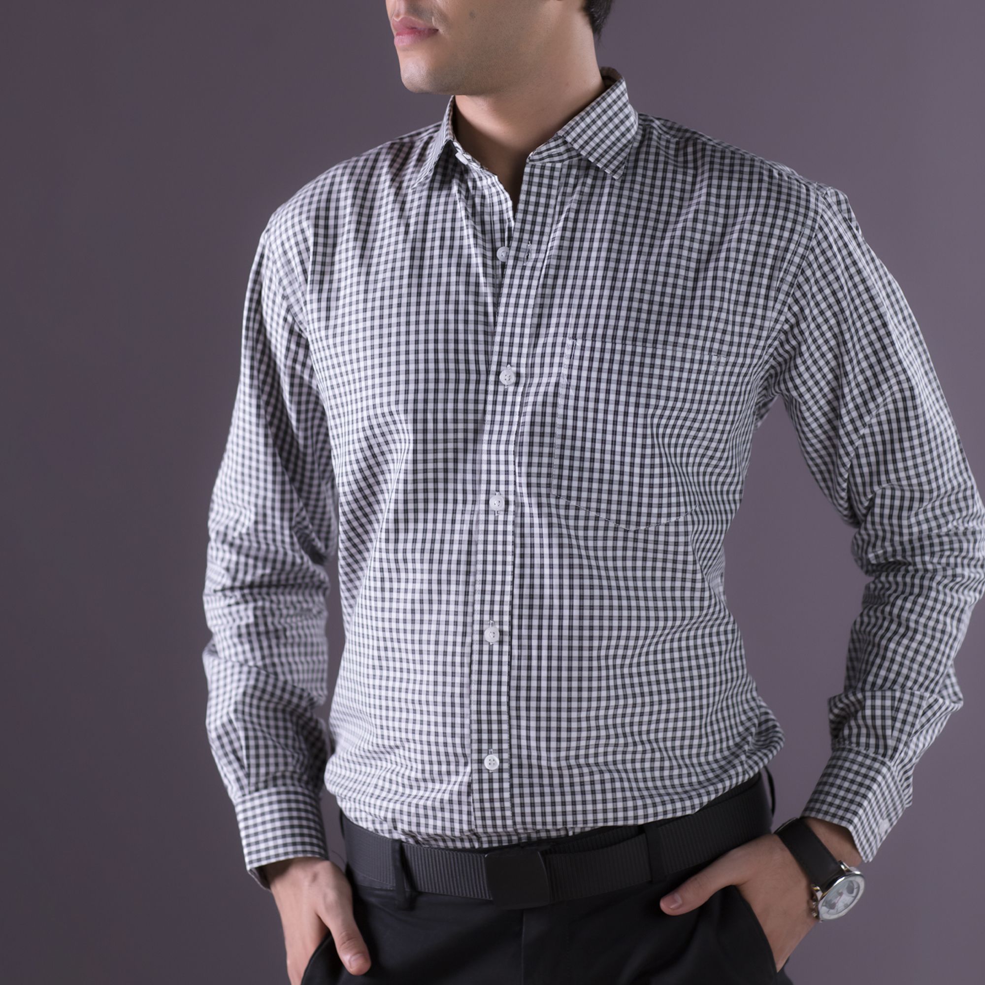 Buy Basix Men's Small Check Shirt, Black & White, MFS-107 Online at ...