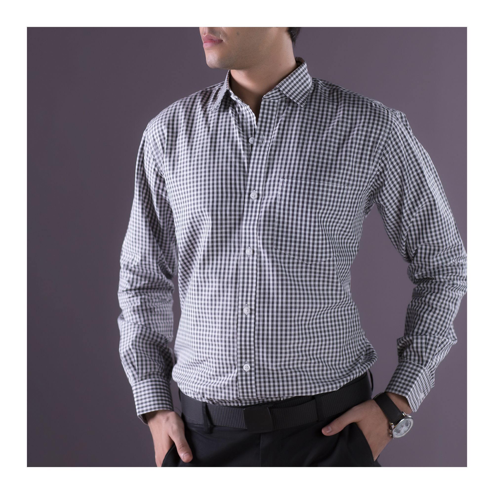 Buy Basix Men's Small Check Shirt, Black & White, MFS-107 Online