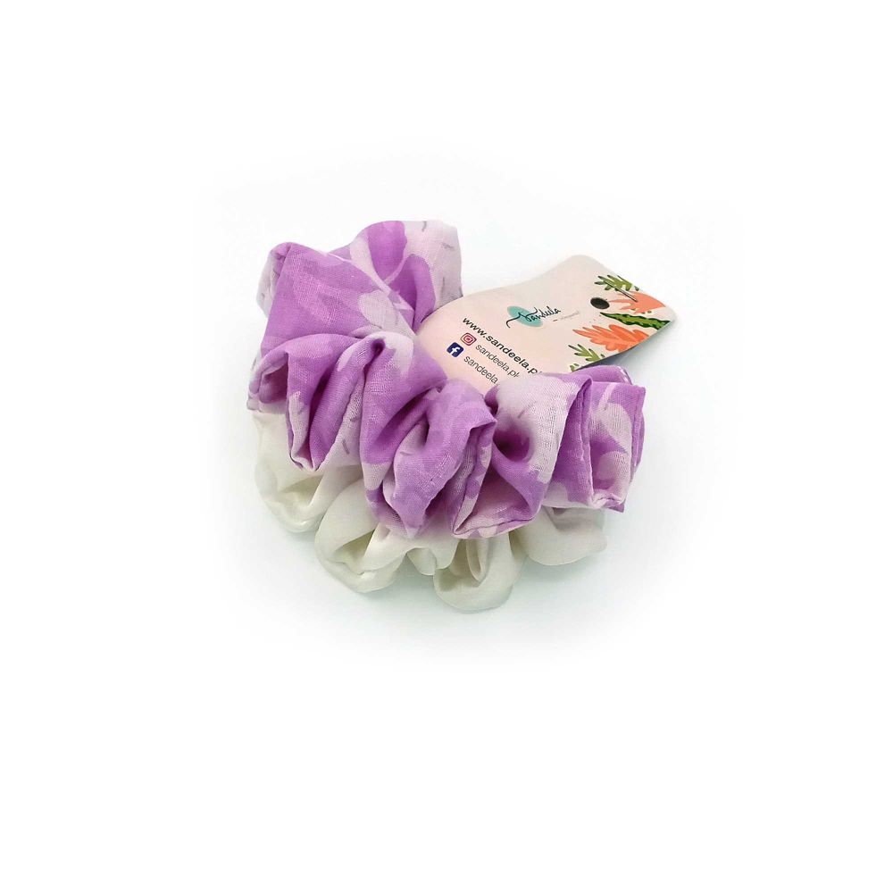 Sandeela Combo Classic Scrunchies, Lilac & White, 03-08-2099, 2-Pack