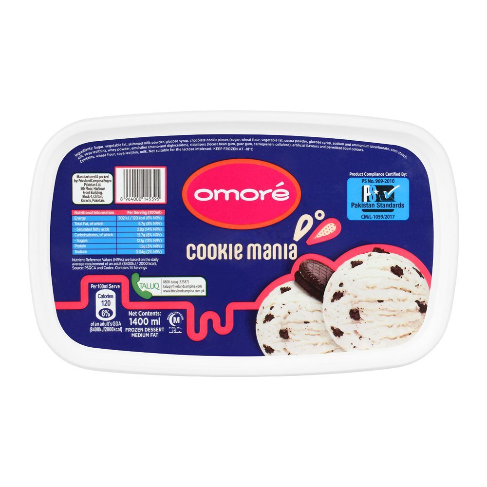 Omore Cookie Mania Frozen Dessert, Tub, 1400ml