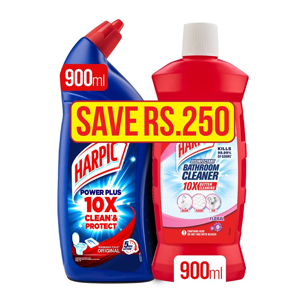 Harpic Bathroom Cleaner 900ml + Power Plus 900ml, Save Rs.250/-