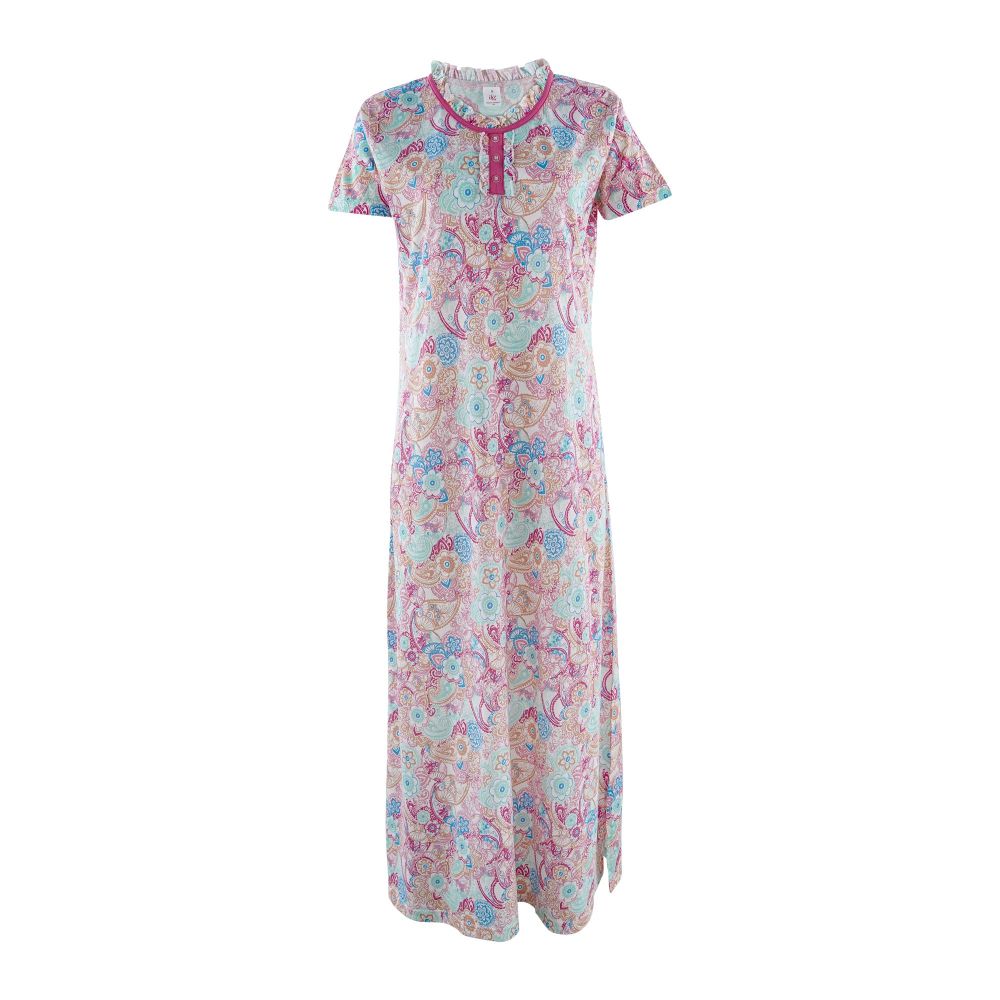 IFG 1-Piece Floral Nightdress, Full Length Cotton Nighty, Pink, 718