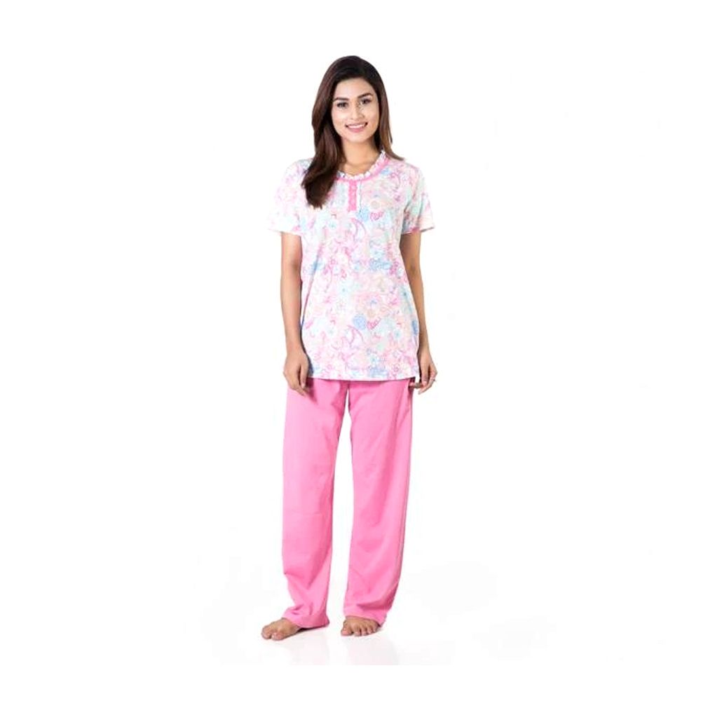 IFG 2-Piece Pajama Set, Knitted Cotton Top & Trouser, Pink, PS-92