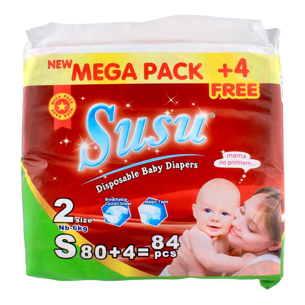 Susu Disposable Baby Diapers, No. 2, Small, Newborn to 6 KG, 84-pack