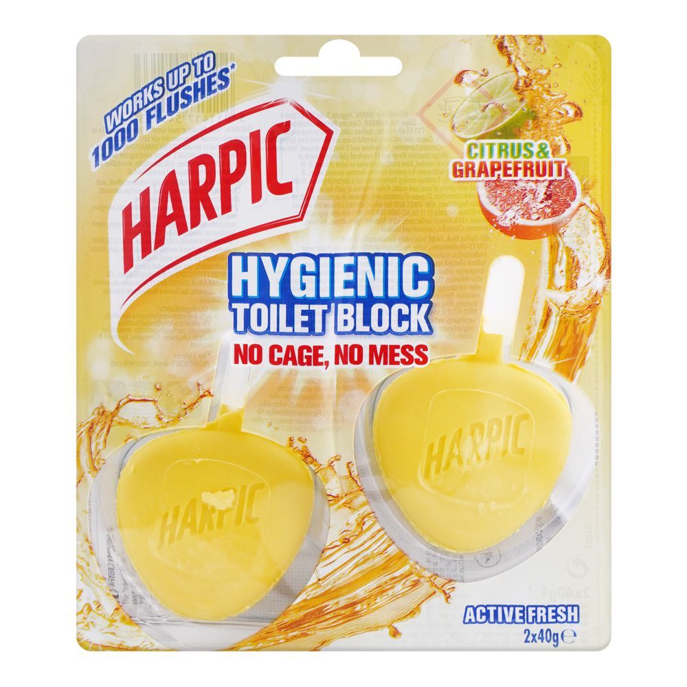 Harpic Active Fresh Hygienic Toilet Blocks, Citrus, 2x40g