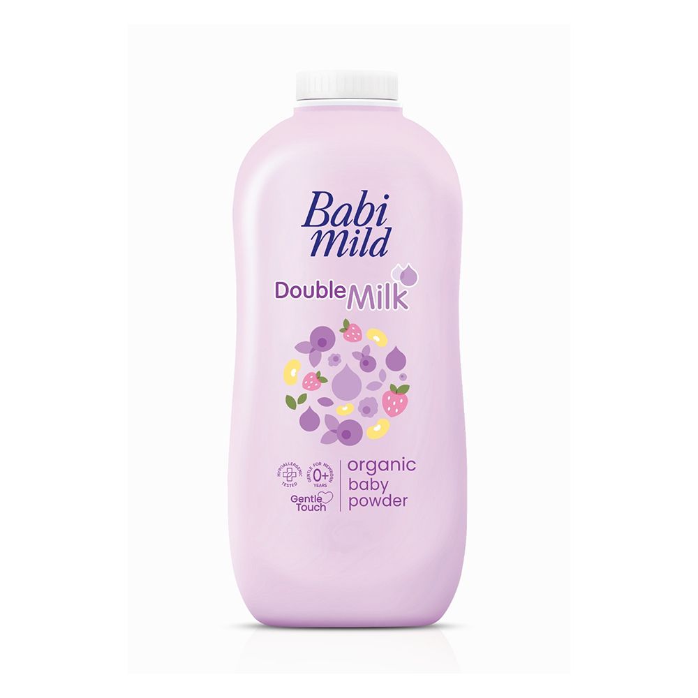 Babi Mild Double Milk Organic Baby Powder, Gentle For Newborn/0+ Years, Hypoallergenic Tested, 350g