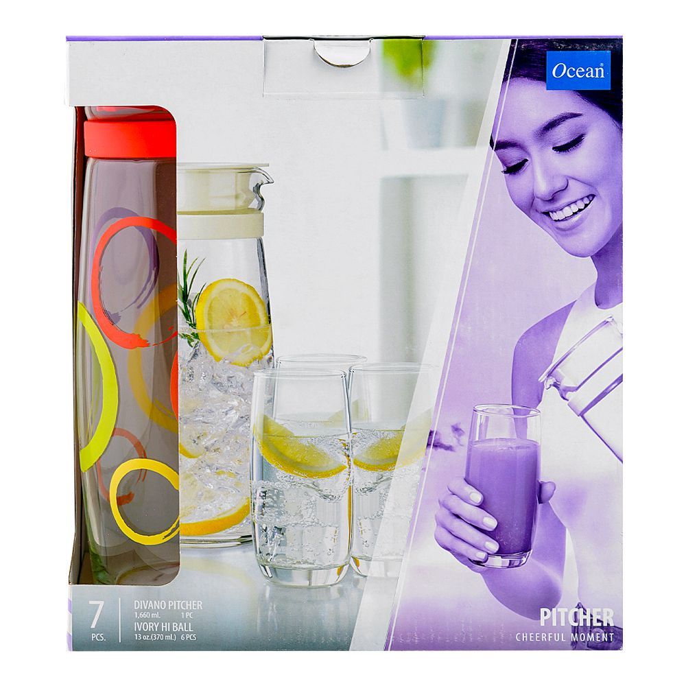 Purchase Ocean Divano Ivory Glassware Set, Glass Jug Pitcher 1660ml & 6 ...