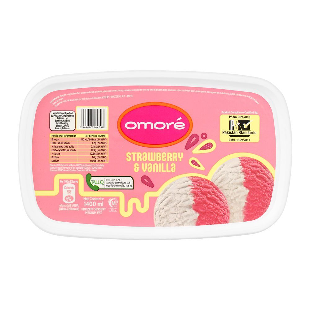 Omore Strawberry & Vanilla Frozen Dessert, Tub, 1400ml