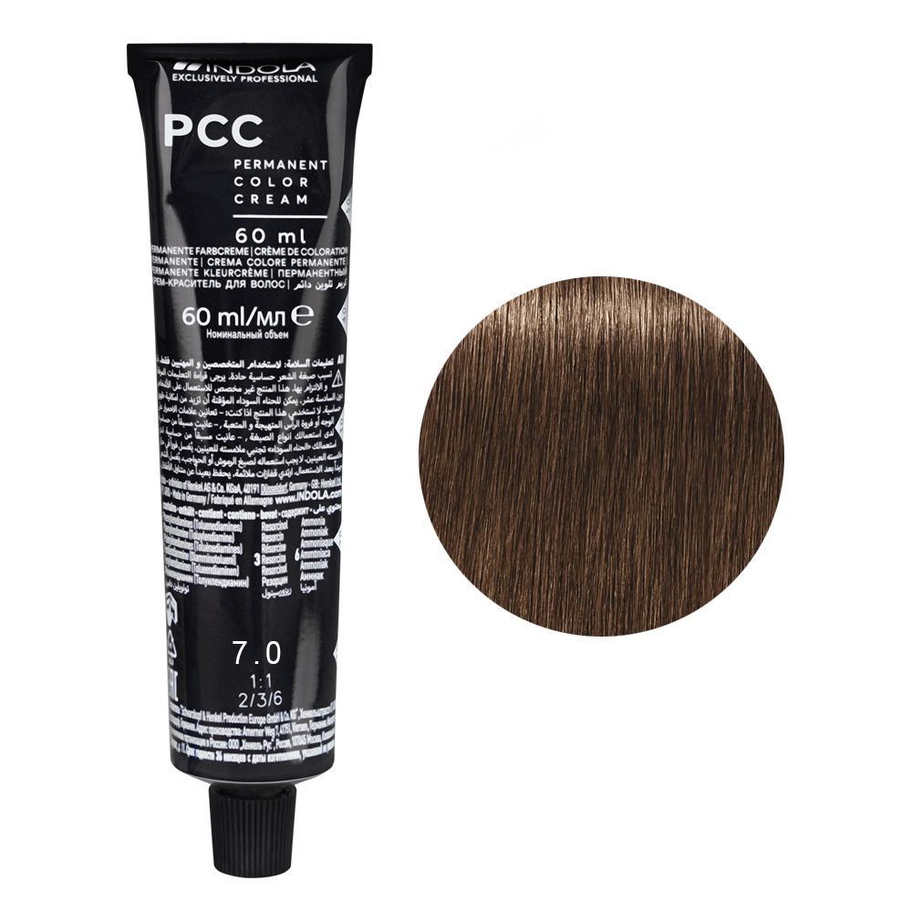 Indola PCC Natural Permanent Hair Color Cream, 60ml, 7.0 Medium Blonde