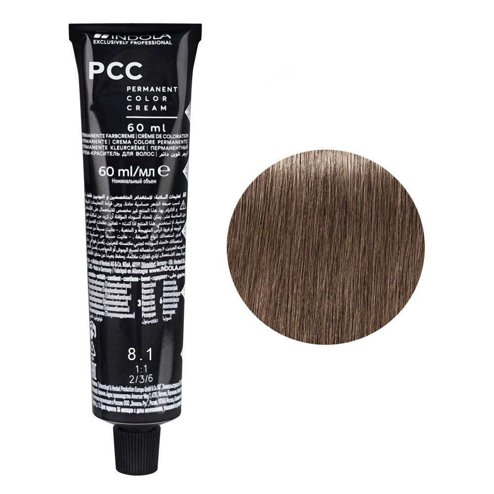 Indola PCC Cool & Neutral Permanent Hair Color Cream, 60ml, 8.1 Light Blonde Ash