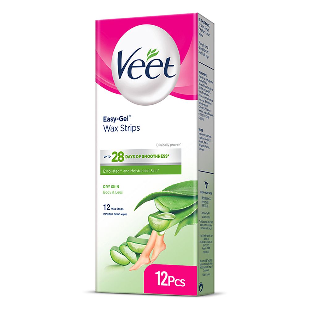 Veet Easy-Gelwax Aloe Vera And Lotus Flower Dry Skin Wax Strips 12-Pack