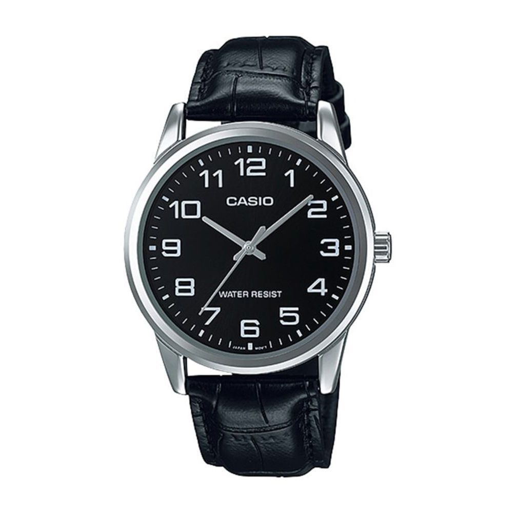 Order Casio Men's Dress Analog Black Dial Watch, Leather Strap