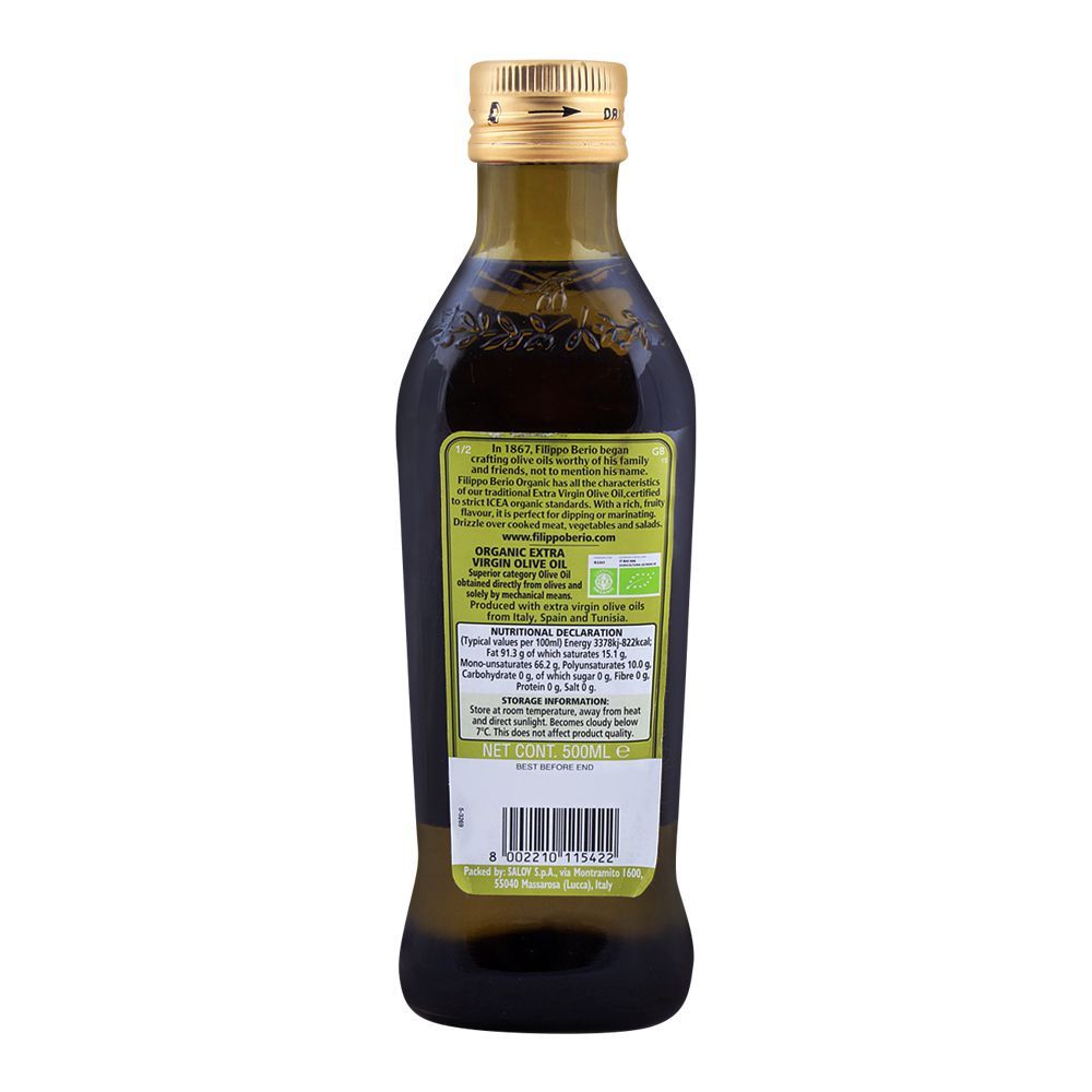 Filippo Berio Organic Extra Virgin Olive Oil 500ml Bottle Flppo Bero ...