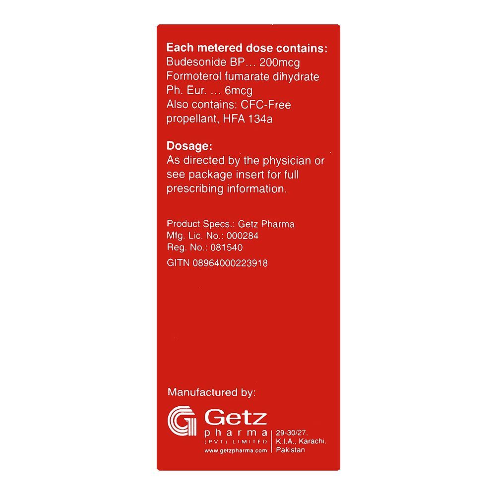 Getz Pharma Fortide Inhaler 200mcg + 6mcg, 120-Doses