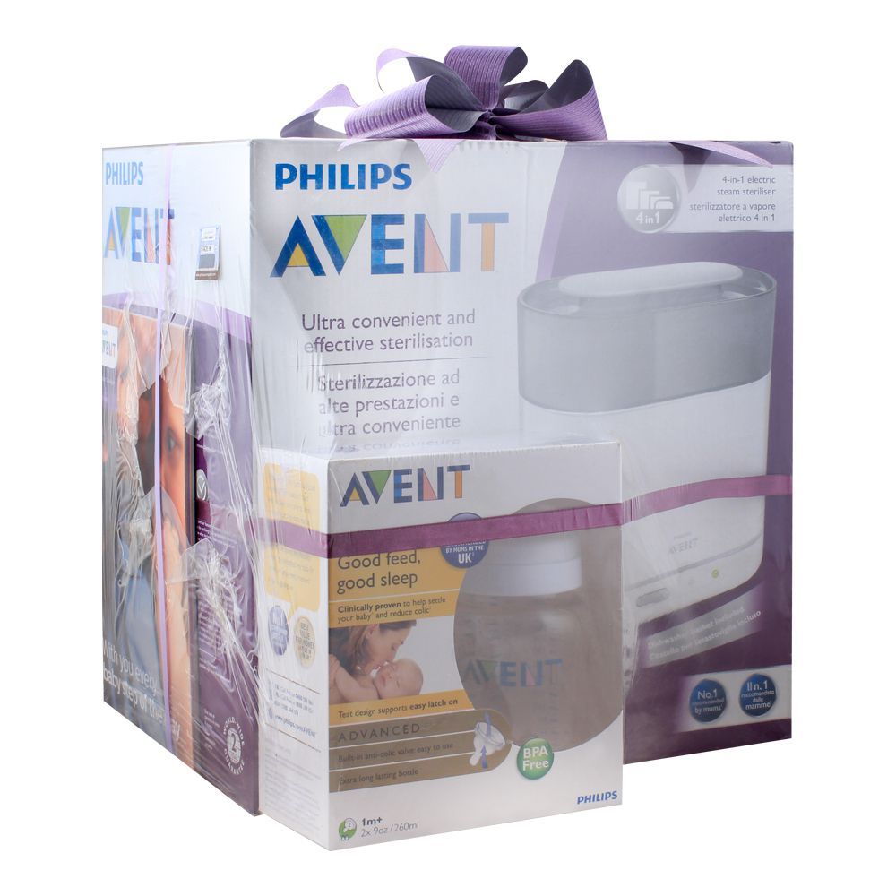 Avent 4-In-1 Electric Steam Sterilizer + Advanced Feeding Bottle 2x260ml, SCF289/99