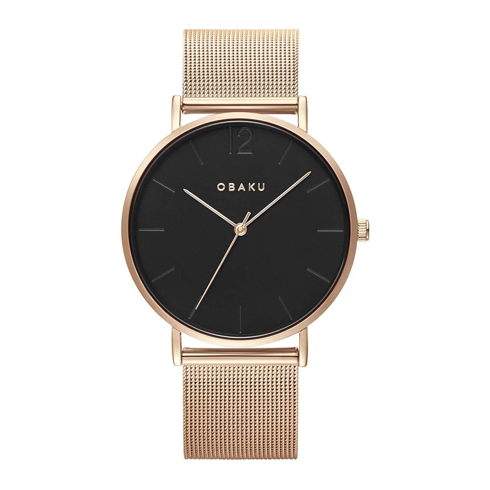 Obaku Men's Golden Round Dial With Black Background With Golden Bracelet Analog Watch, V197GXVBMV