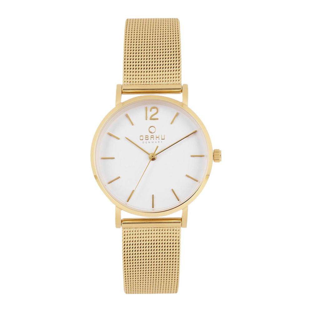 Obaku Women's Yellow Bracelet With White Round Dial Analog Watch, V197LXGWMG