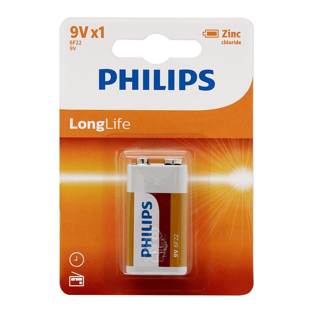 Philips Zinc Chloride Long Life 9V, Battery, 6F22L1B/97