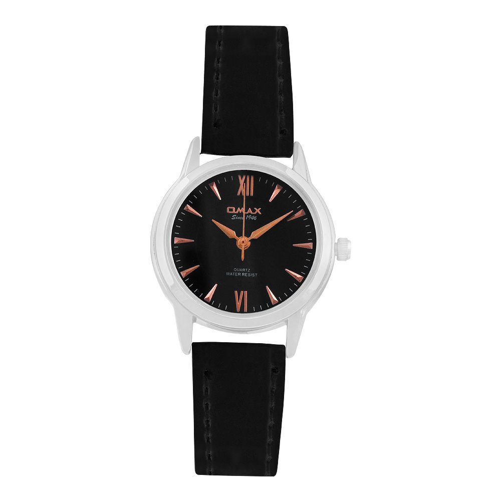 Omax Women Watch PR0012IQ02, Plain Black Strap & Dial