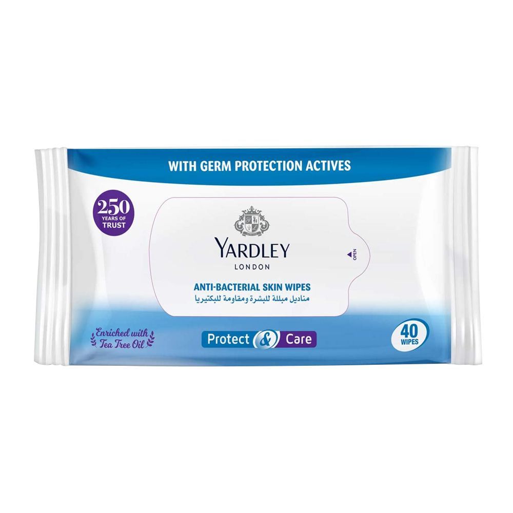 Yardley Protect & Care Anti-Bacterial Skin Wipes, 40-Pack