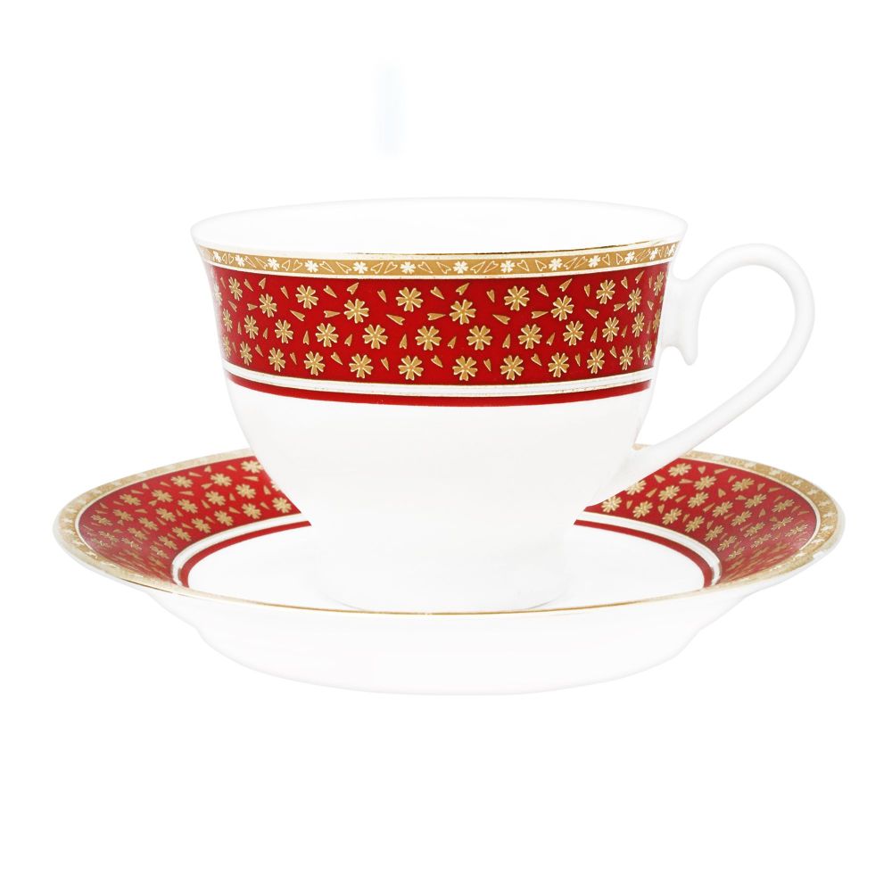 Cera-E-Noor Elegant Decorated Grace Red Tea Set, 12 Pieces, 611021