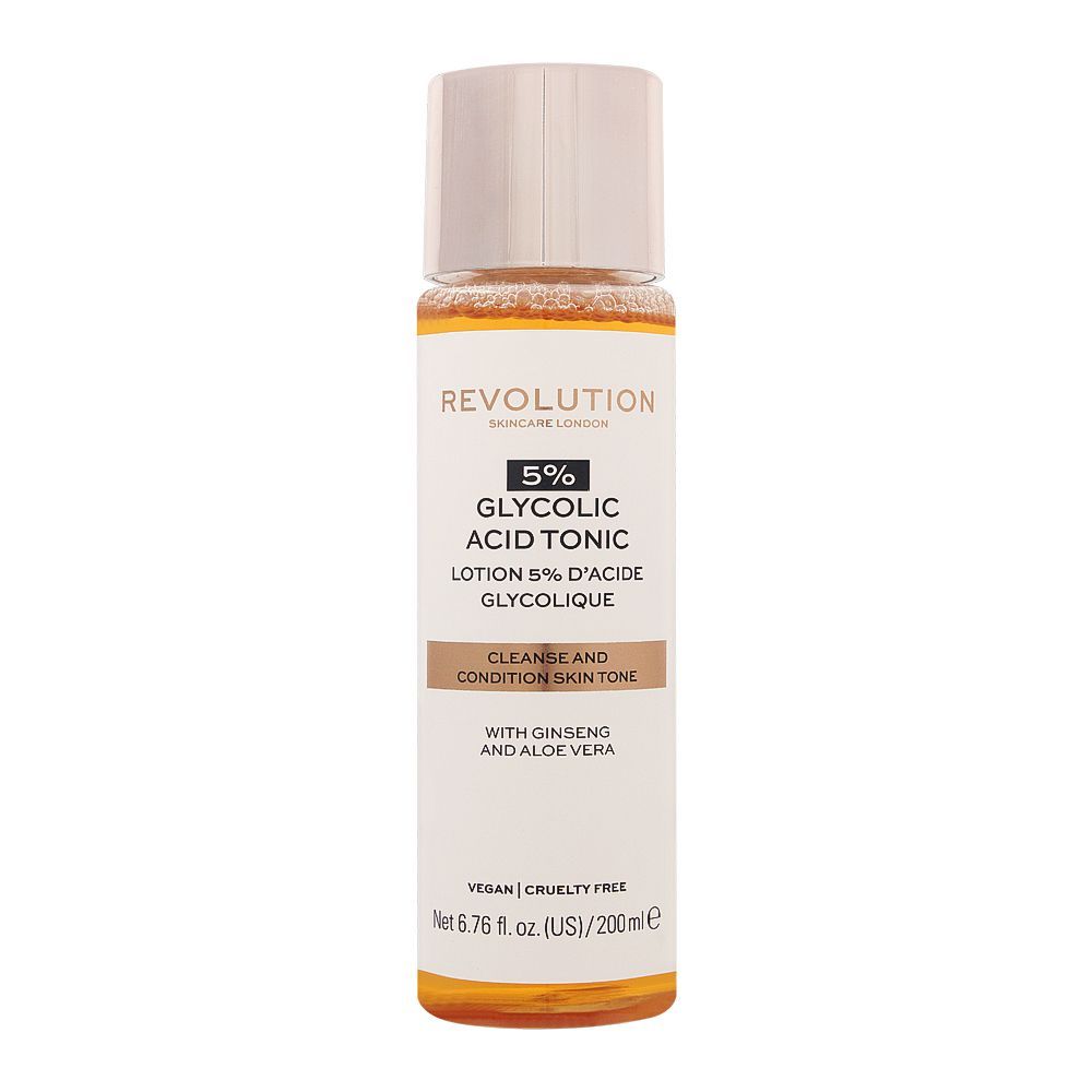 Makeup Revolution 5% Glycolic Acid Tonic, With Ginseng & Aloe Vera, 200ml