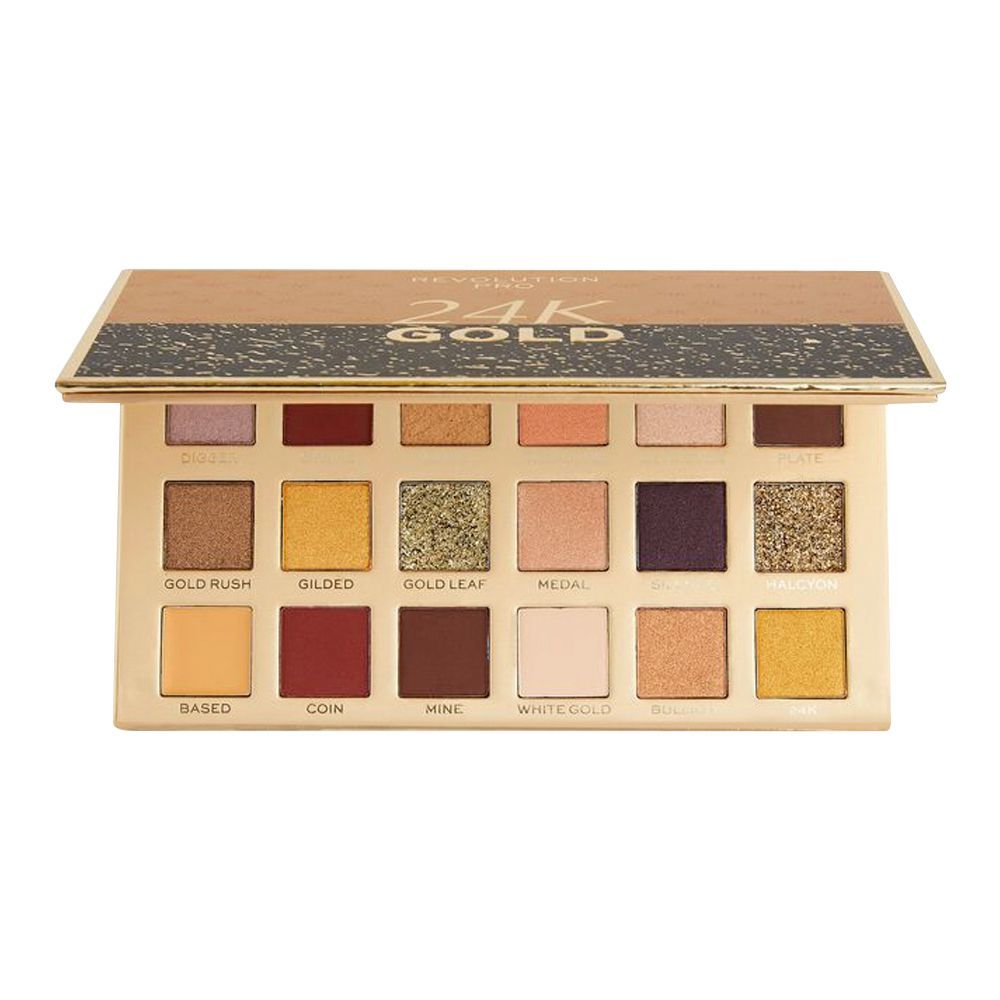 Makeup Revolution Pro 24K Gold Eyeshadow Palette, 18 Shades