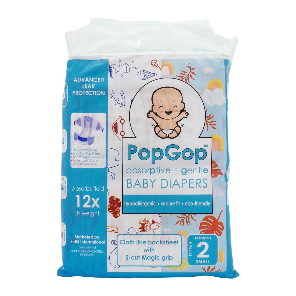 Pop Gop Baby Diapers, No. 2, Small, 3-6 KG, 48-Pack