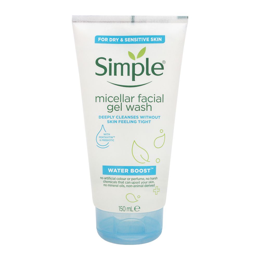 Simple Water Boost Micellar Facial Gel Wash, For Dry & Sensitive Skin, 150ml