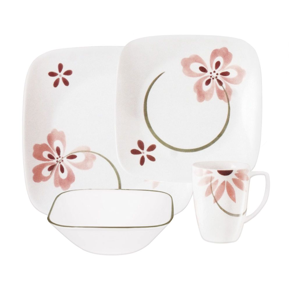 Corelle Square Dinner Set, Pretty Pink, 16 Piece, 1070402