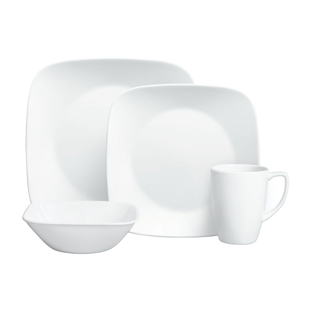 Corelle Square Dinner Set, Pure White, 16 Piece, 1069958