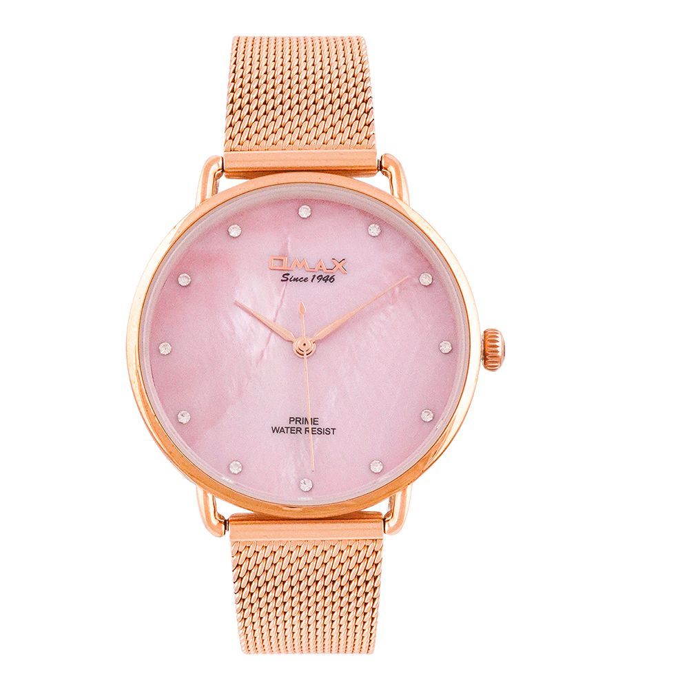 Omax Women Watch PMM01RP8O, Rose Gold Chain & Baby Pink Dial