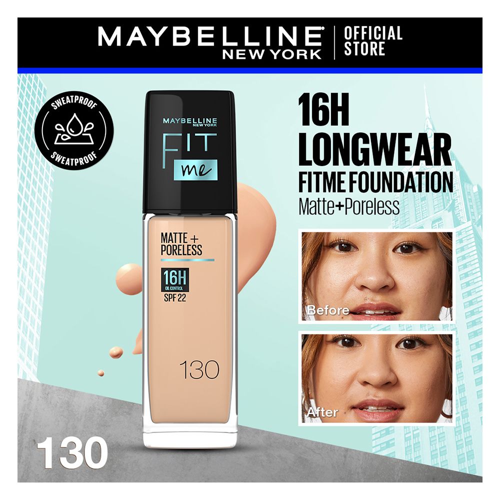 Maybelline New York Fit Me Matte + Poreless SPF 22 Foundation, 130 Buff Beige, 30ml