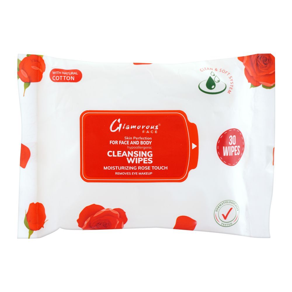 Glamorous Face Rose Touch Face And Body Cleansing Wipes, GF1042, 30-Pack