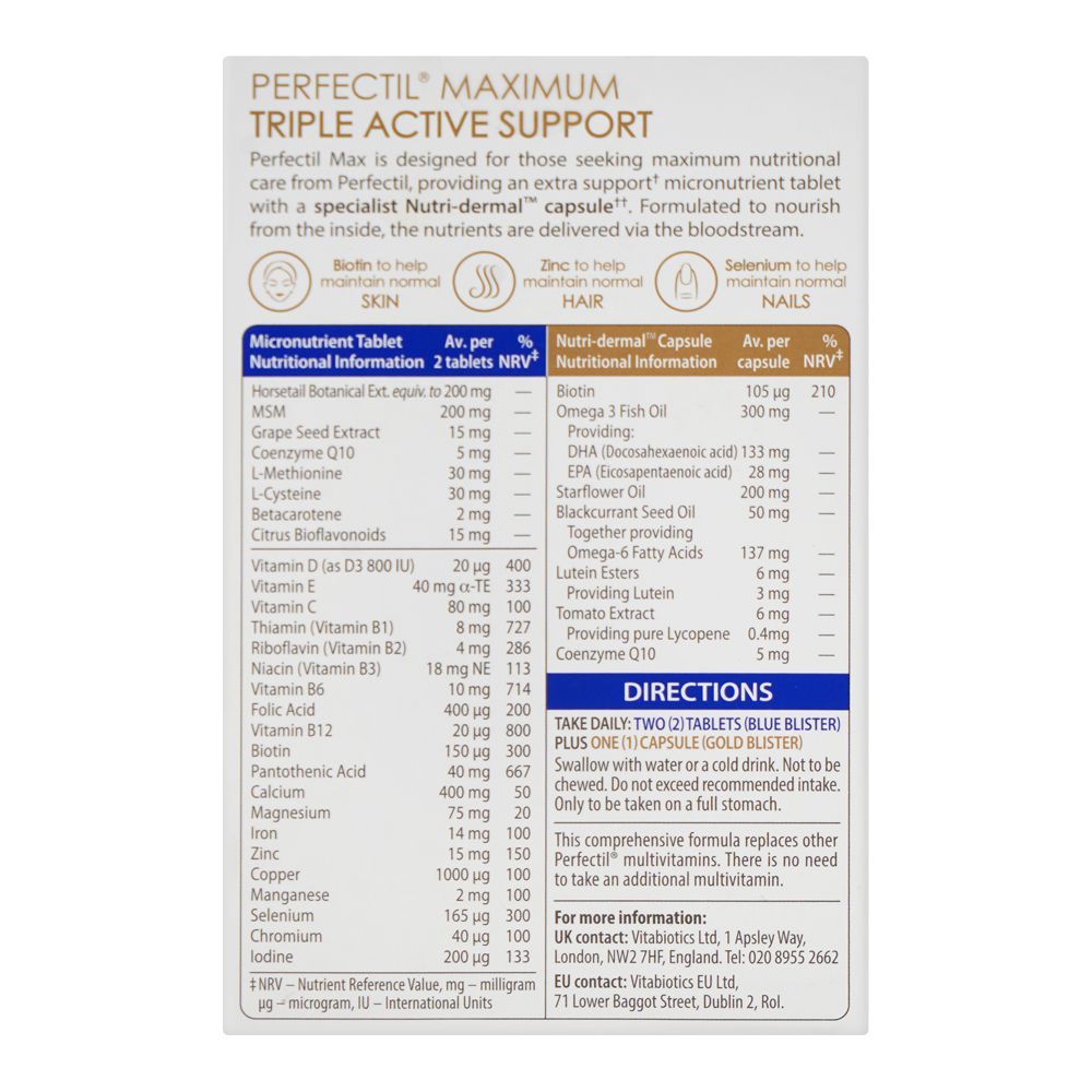 Perfectel Perfectil Max Maximum Support Vitamin Supplement, Hair, Skin & Nails ...