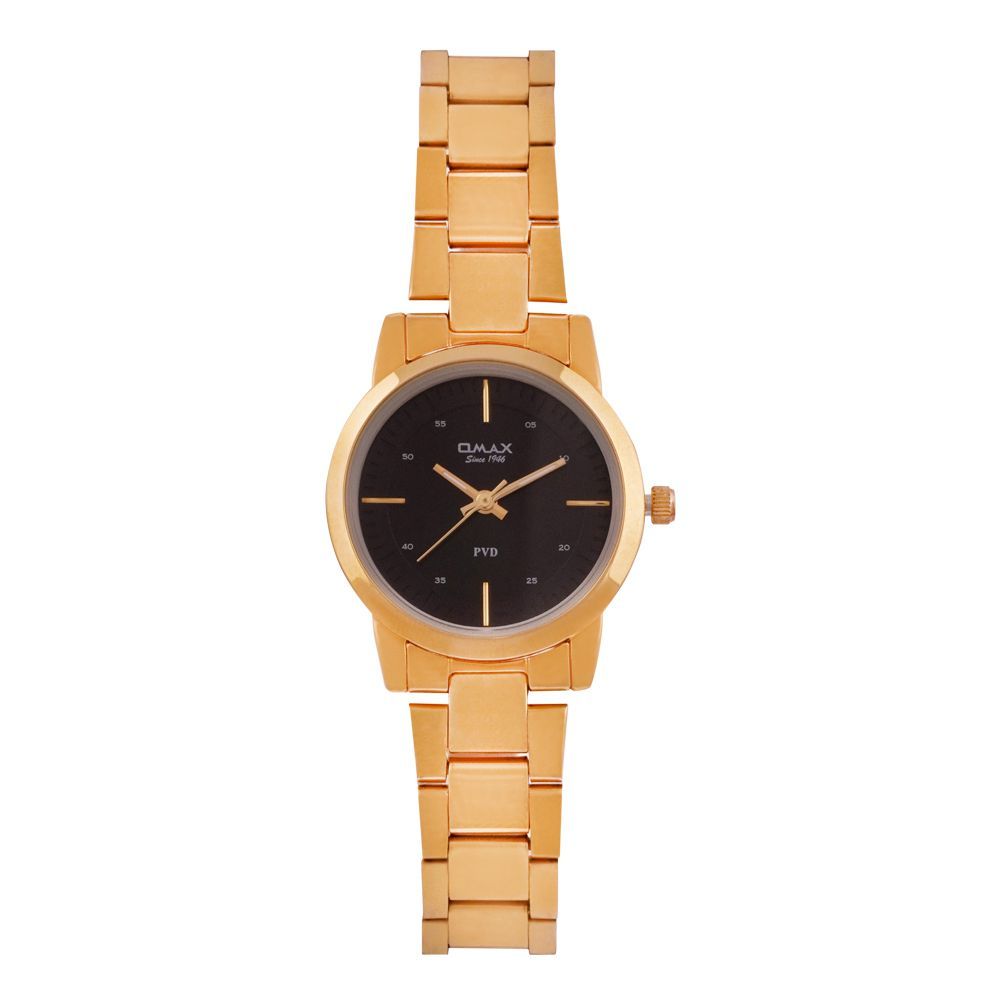 Omax Women Watch ASL002Q002, Golden Bracelet & Black Dial