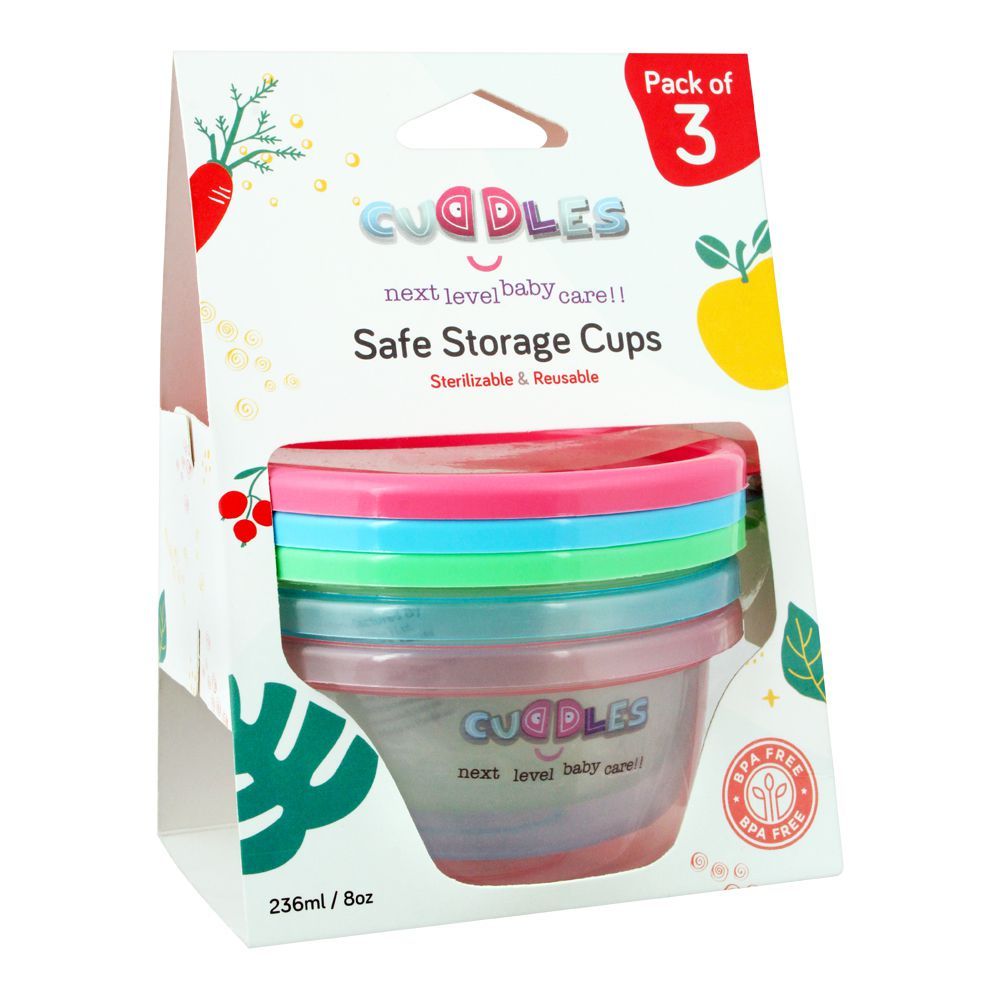 Cuddles Safe Storage Cups, Multi Color, 3-Pack, 236ml