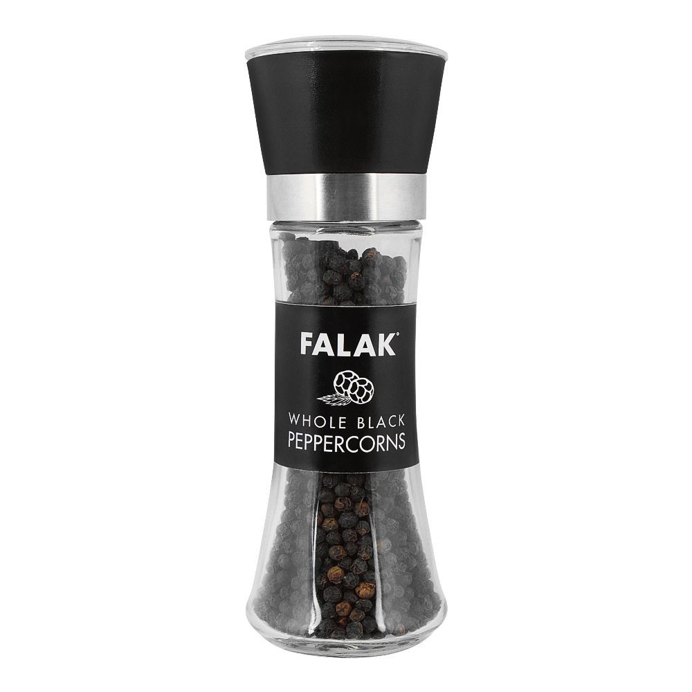 Falak Whole Black Pepper Corns, 85g, Grinder Bottle