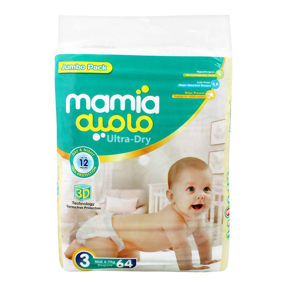 Purchase Mamia Ultra-Dry Diaper, 3, Midi, 6-11 KG, Jumbo Pack
