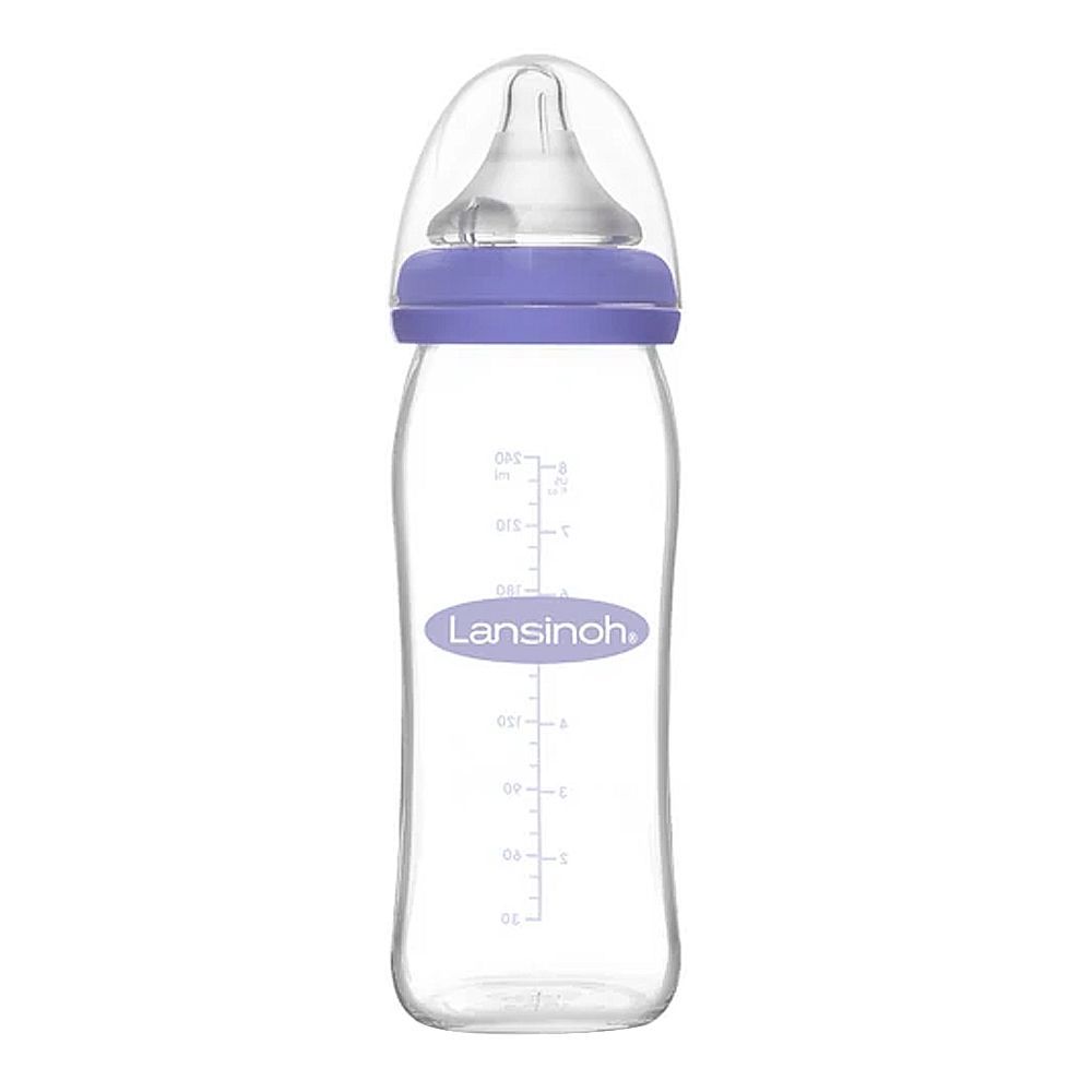 Lansinoh Momma Glass Feeding Bottle With Natural Wave Medium Flow Teat, 240ml, BT77150CT1016