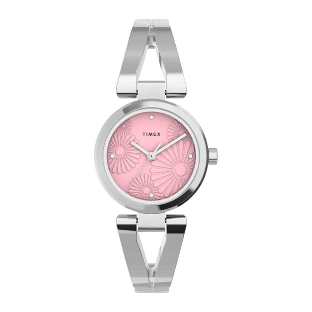 Timex Women's Designed Pink Round Dial With Chrome Chain Analog Watch, TW2U82300