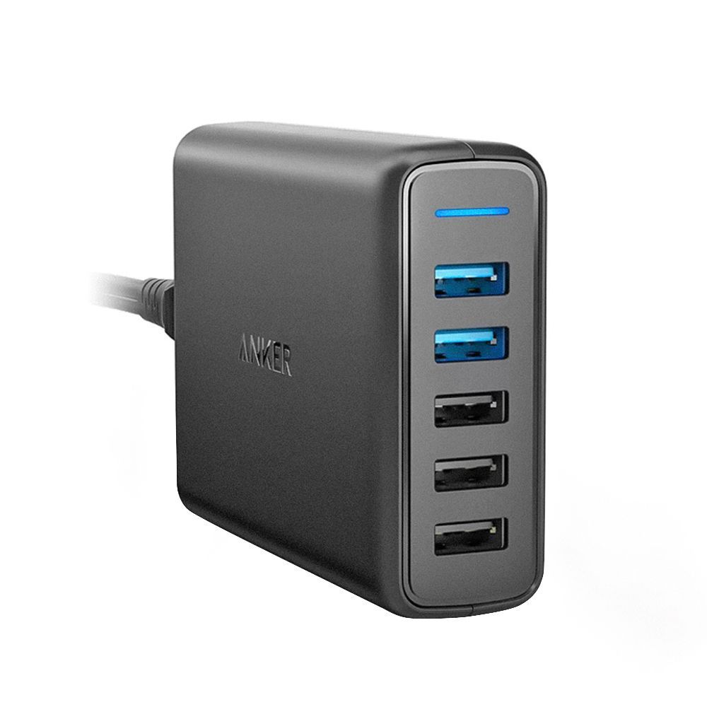 Anker Power Port Speed 5 2X Quick 5-Ports USB Charger, Black, A2054L11, 63W