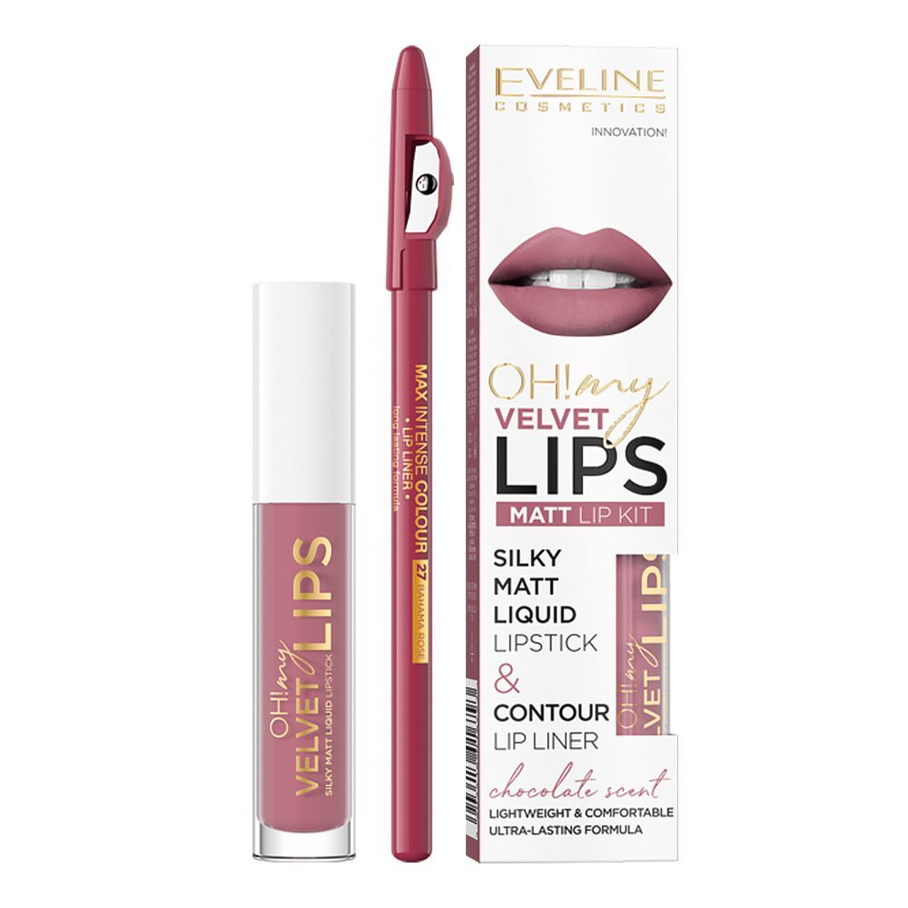 Eveline Oh! My Velvet Lips Silky Matt Liquid Lipstick & Contour Lip Liner, 13, Brownie Biscotti