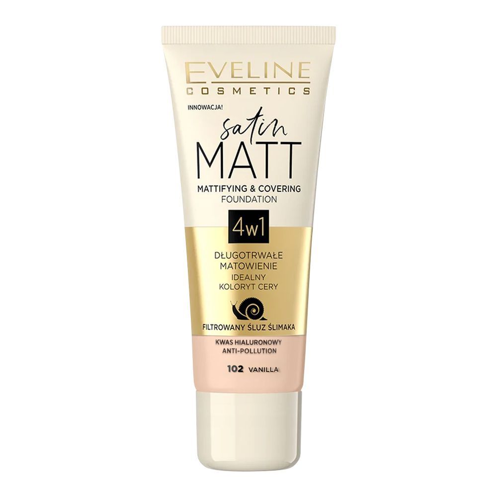 Eveline Satin Matt 4in1 Mattifying & Covering Foundation, 102, Vanilla