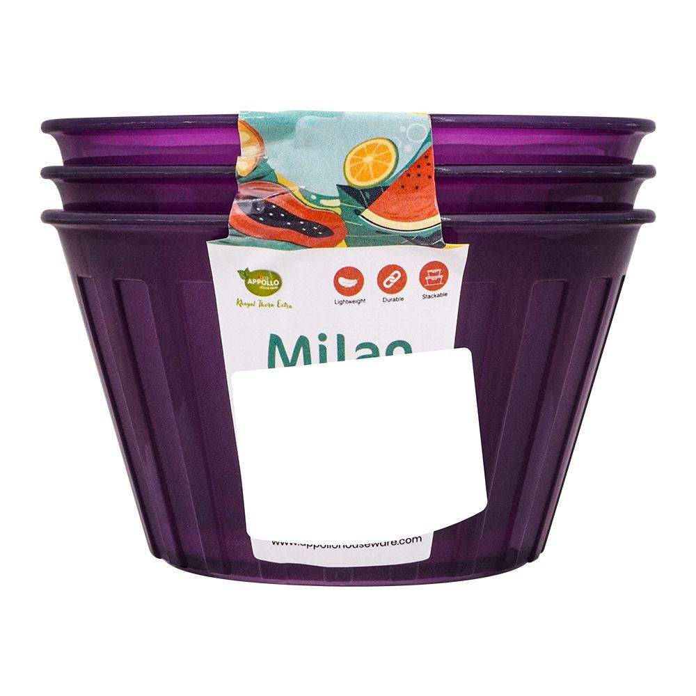 Appollo Milan Bowl, 3-Pack Set, Purple, 250ml