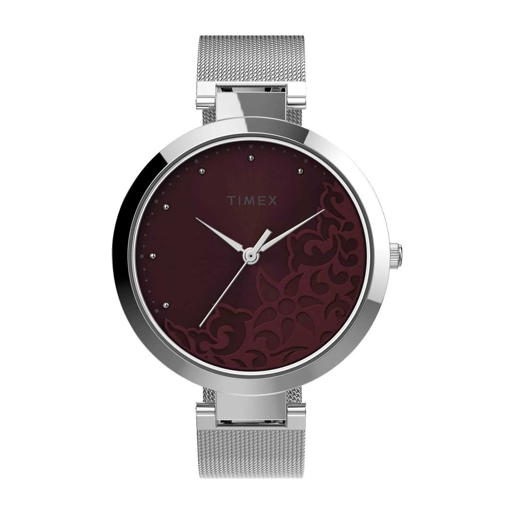 Timex Women's Maroon Round Dial With Chrome Bracelet Analog Watch, TW2V20600