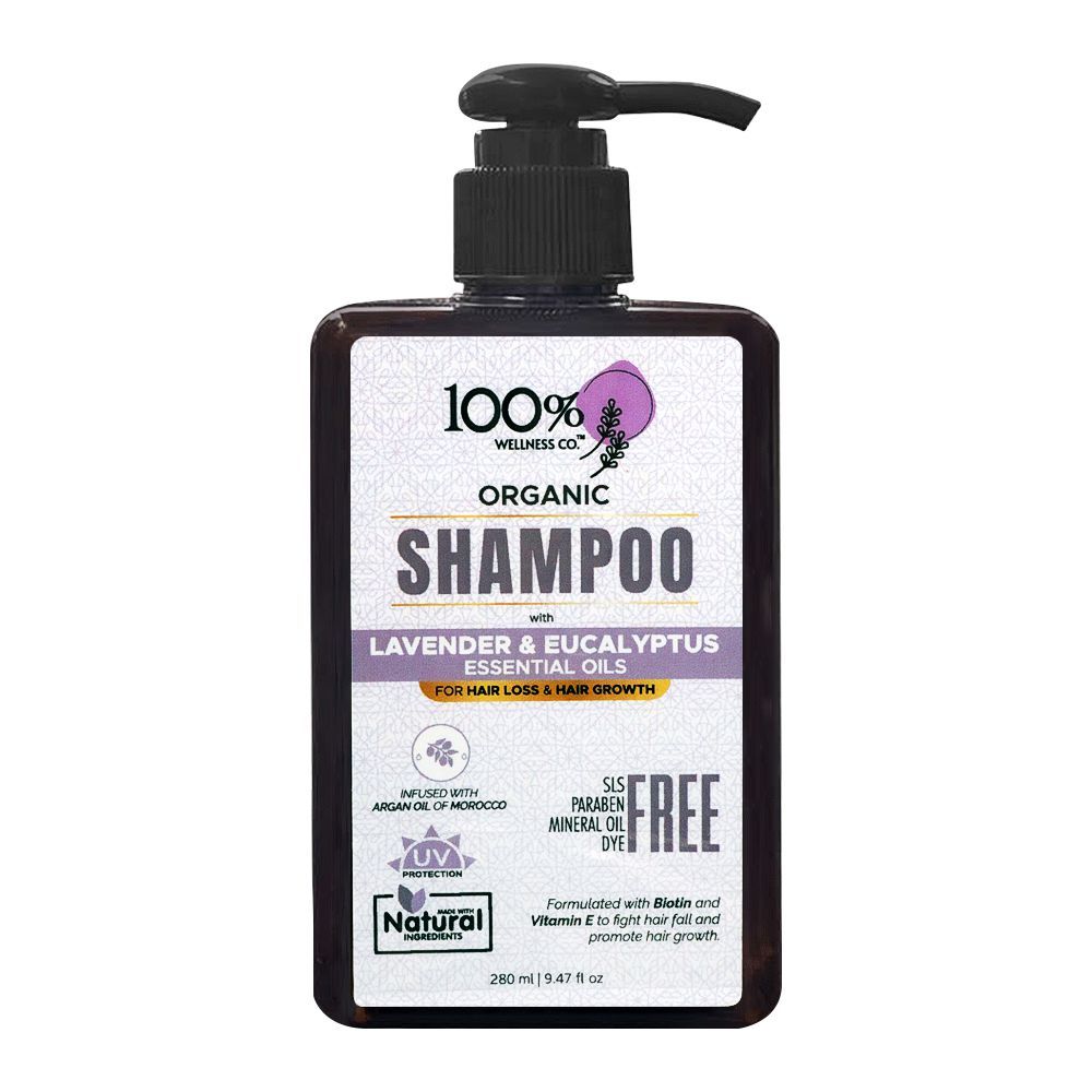 100% Wellness Co Lavender & Eucalyptus Organic Shampoo, For Hair Loss & Hair Growth, 280ml