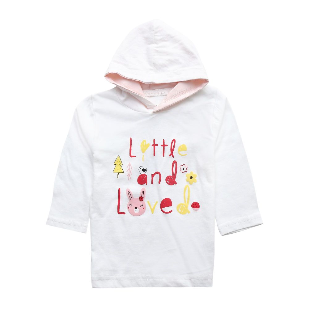 The Nest Happy Season Long Sleeve Hoodie T-Shirt, White