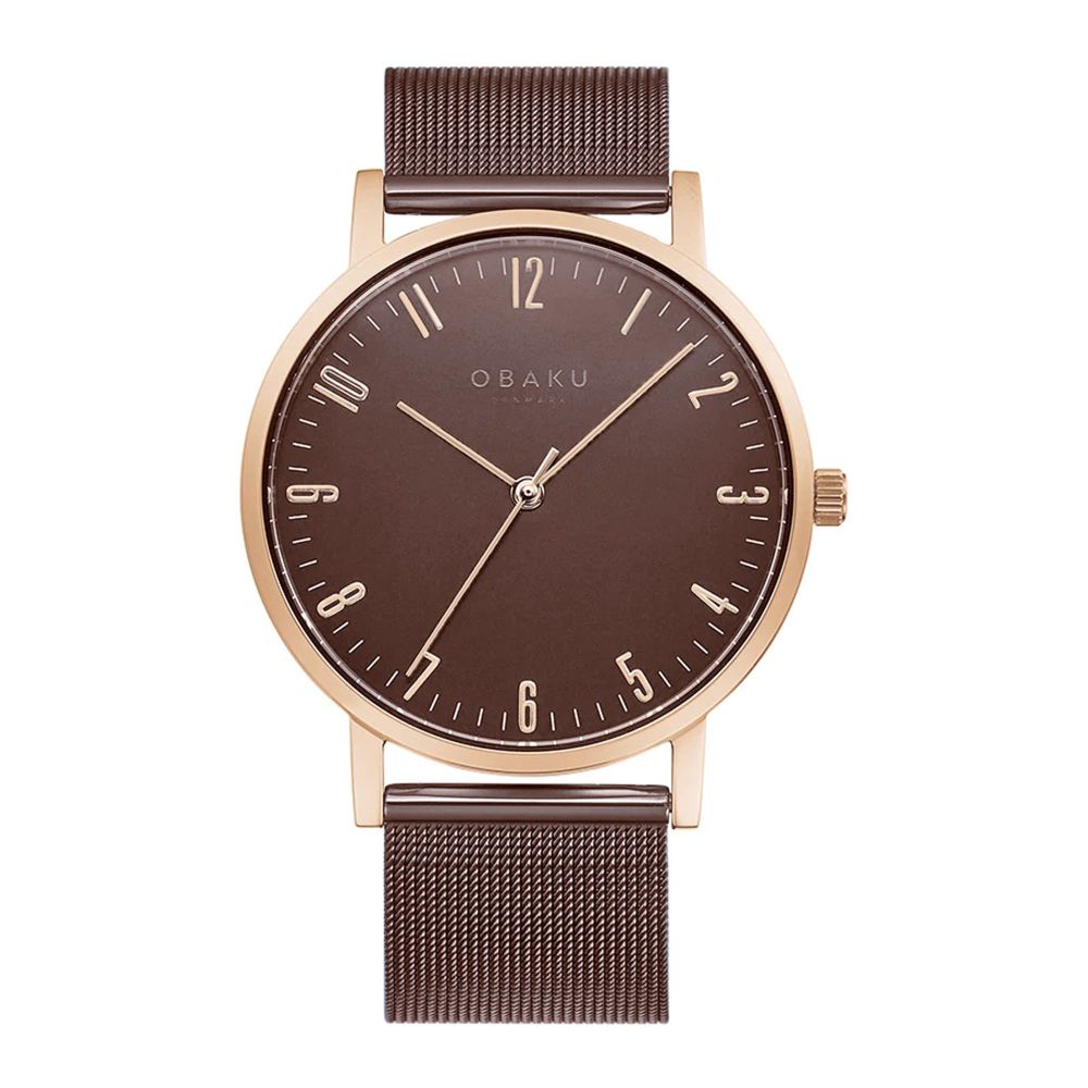 Obaku Men's Denmark Rust Gold Round Dial With Brown Bracelet Analog Watch, V248GXVNMN